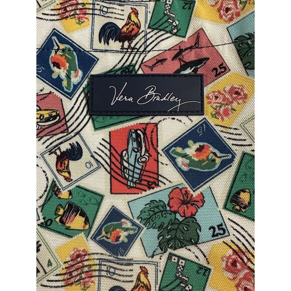 Vera Bradley Large Retired Tote Cuban stamp Mesh Expandable Inside Pocket - Picture 2 of 13